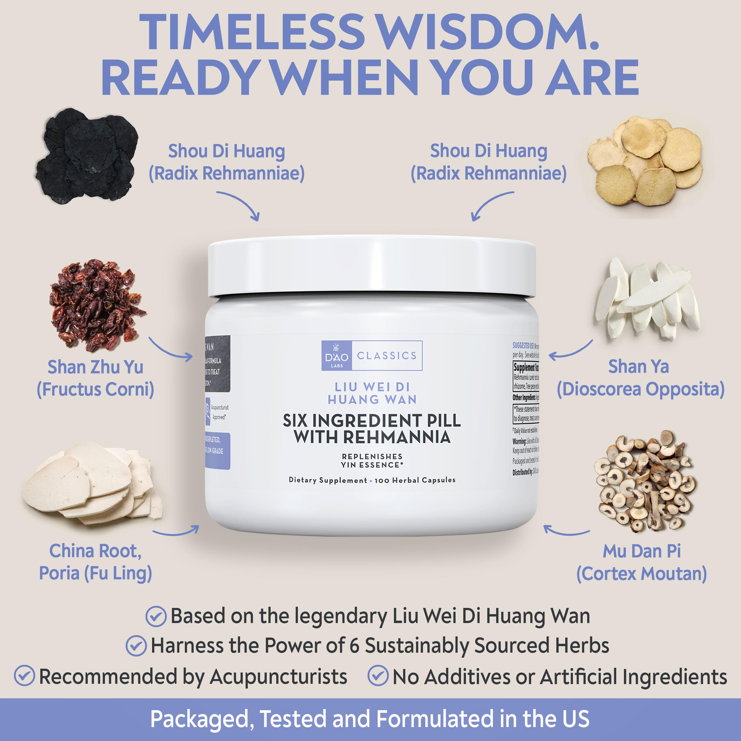 D’AO Labs Six Ingredient Pill with Rehmannia - Liu Wei Di Huang Wan - Herbal Capsules. 100 Capsules. — Amazon image 4