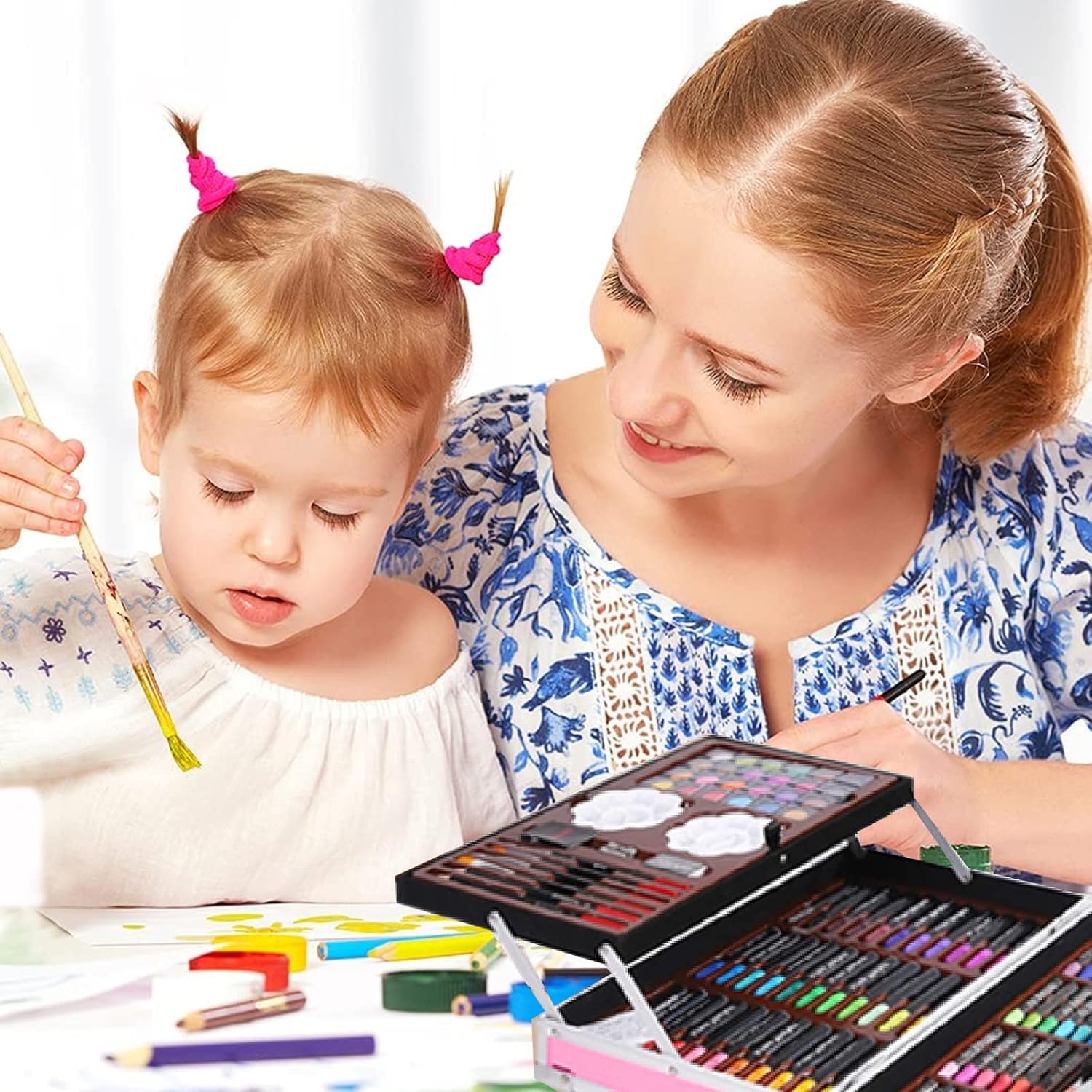 Ponicozy 208 Pcs Deluxe Art Set, Professional Artists Drawing Set for Kids, Teens and Adults Including Oil Pastels, Colored Pencils, Watercolor Paints. Great Gift for Kids Artists - Pink