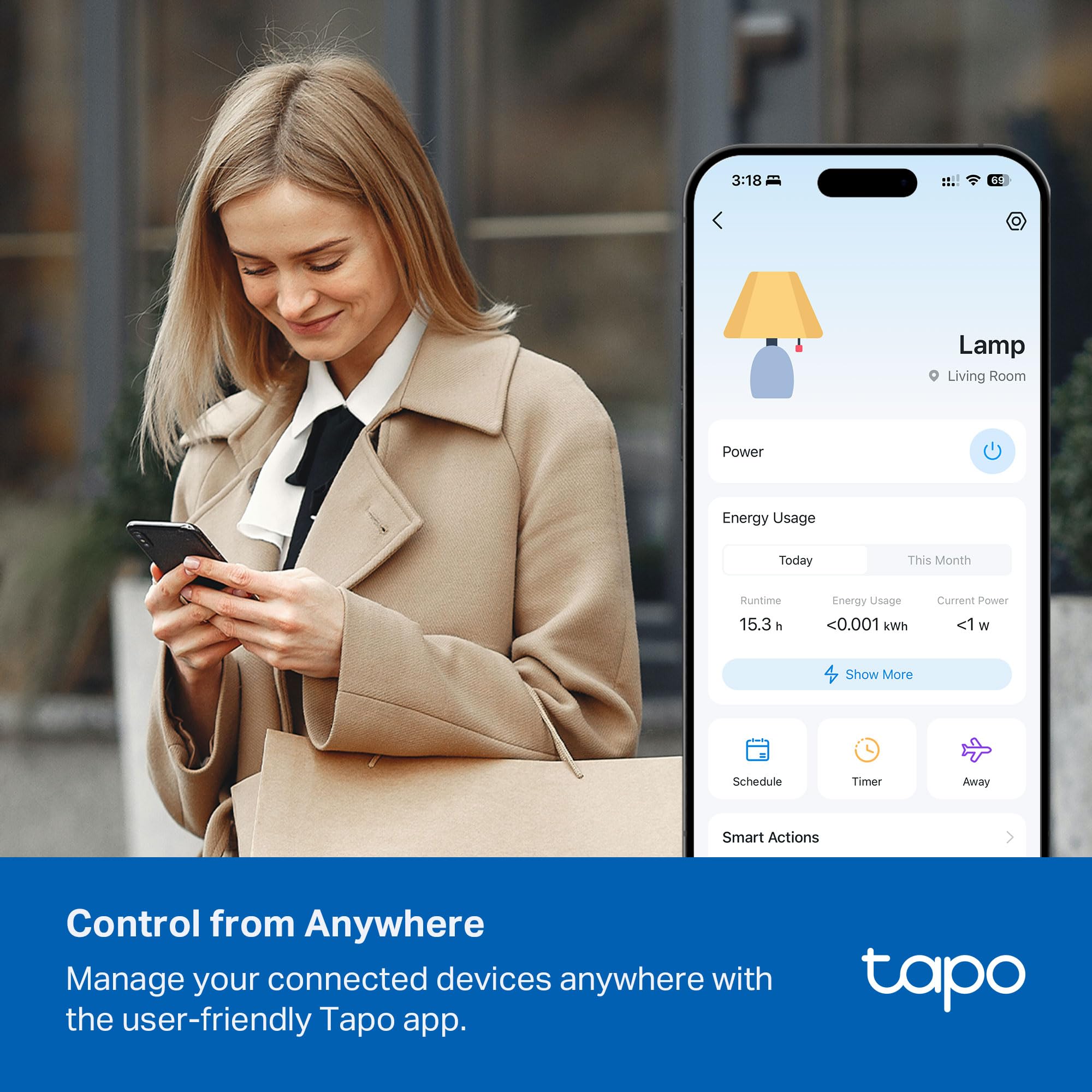 Tapo Smart Wi-Fi Power Strip- 6 Individually Controlled Smart Outlets and 3 USB Ports with Surge Protection, Matter, Works w/Alexa, Google Home, Siri, & Bixby, No Hub Needed, Tapo P316M