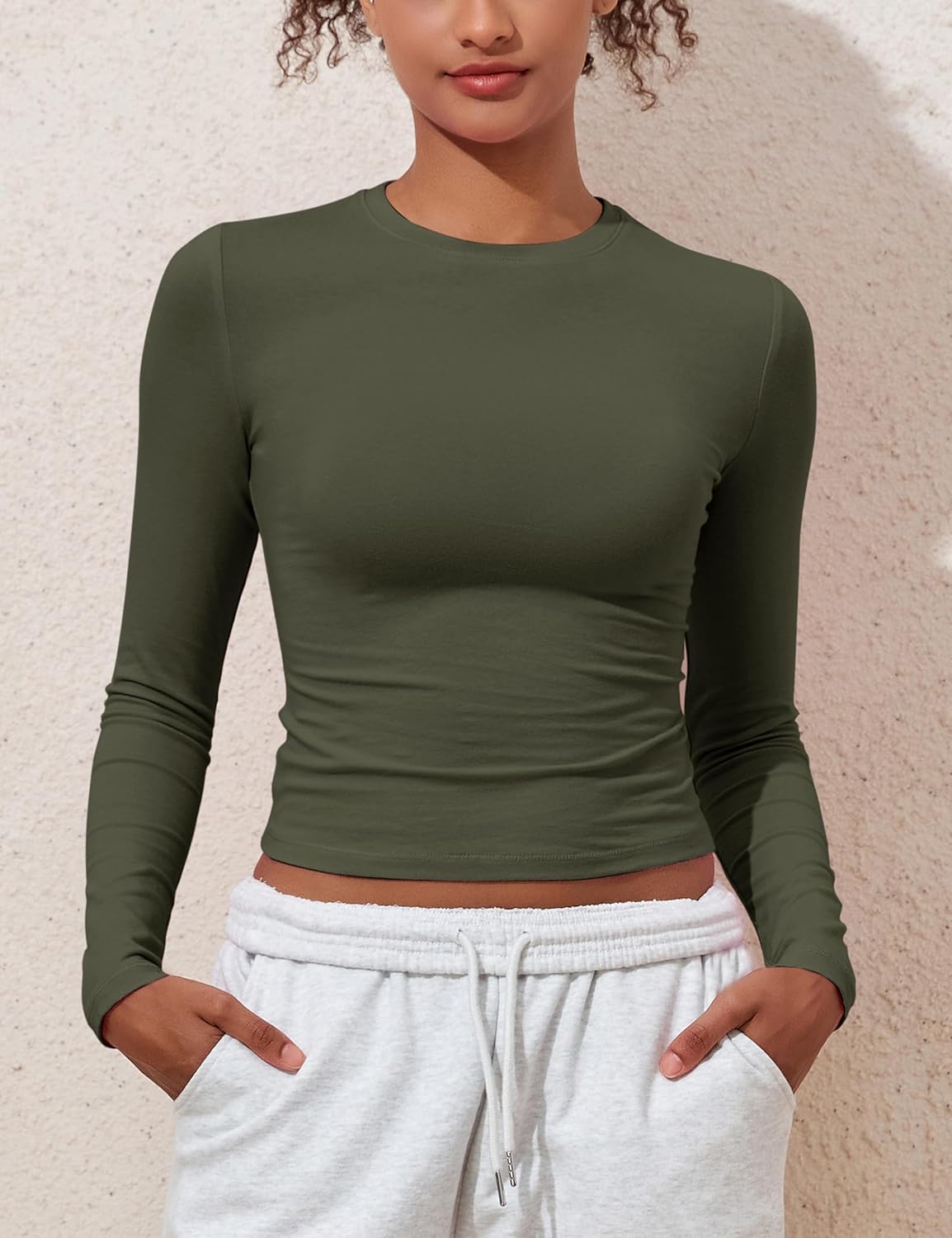 kayamiya Women's Basic Long Sleeve Cotton Shirts Tight Fit Fall Crewneck Trendy Y2K Crop Tops - Image 6