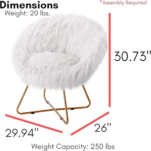 Miniatura 3 de BIRDROCK HOME Silla blanca de piel sintética con patas doradas pálidas para dormitorio, dormitorio de adolescentes, silla Papasan mullida, asiento