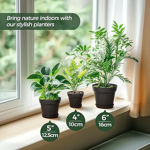 Miniatura 7 de T4U Macetas de 7.5 pulgadas, paquete de 12 macetas pequeñas de plástico con orificio de drenaje y platillo, maceta decorativa para guardería a