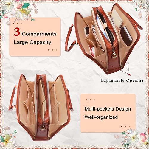 Miniatura 7 de Banuce Maletín de cuero italiano de grano completo genuino vintage para mujeres 14 pulgadas portátil bolsa de trabajo elegante de negocios marrón,