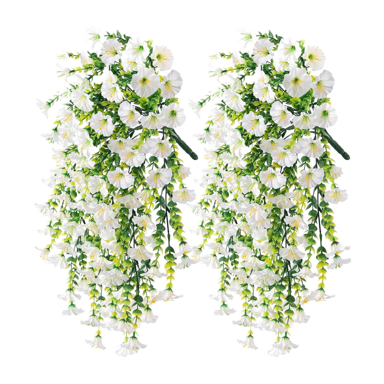 2PC Artificial Flowers Outdoor 75cm Artificial Hanging Flowers,Artificial-Plants Outdoor,Fake Hanging Baskets,UV Resistant Fake Flowers No Fade Faux Plants Garden Porch Window Box Decorating (White) — image 1