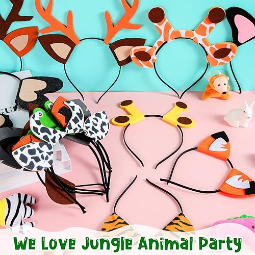 Miniatura 5 de Xinnun 24 diademas de animales de la selva, recuerdos de fiesta de safari, decoraciones de cumpleaños, orejas de animales, accesorios para cabina de