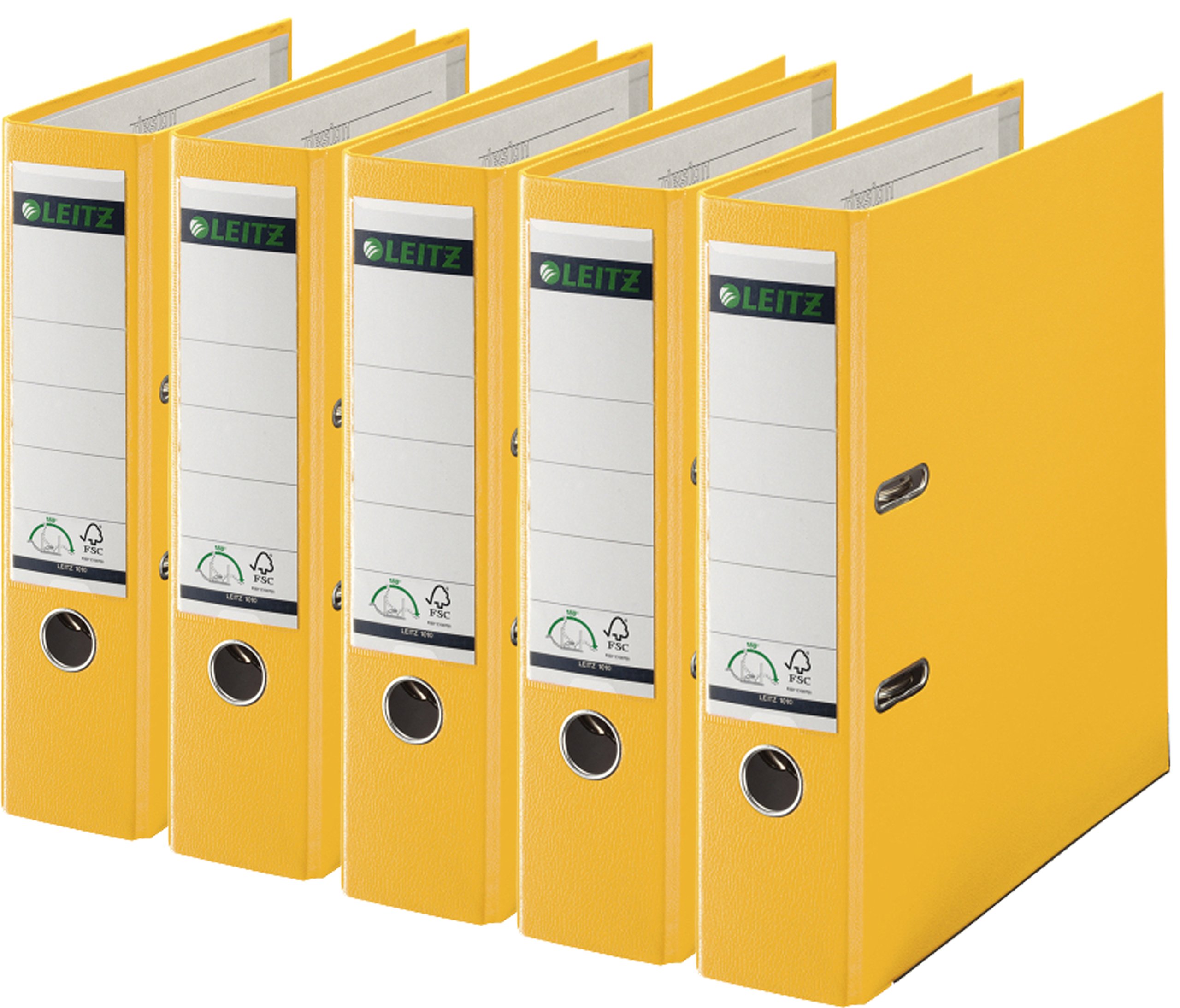 Leitz 1010-50 Qualitäts-Ordner Plastik-Cover (A4 breit| 5er Pack, Gelb)