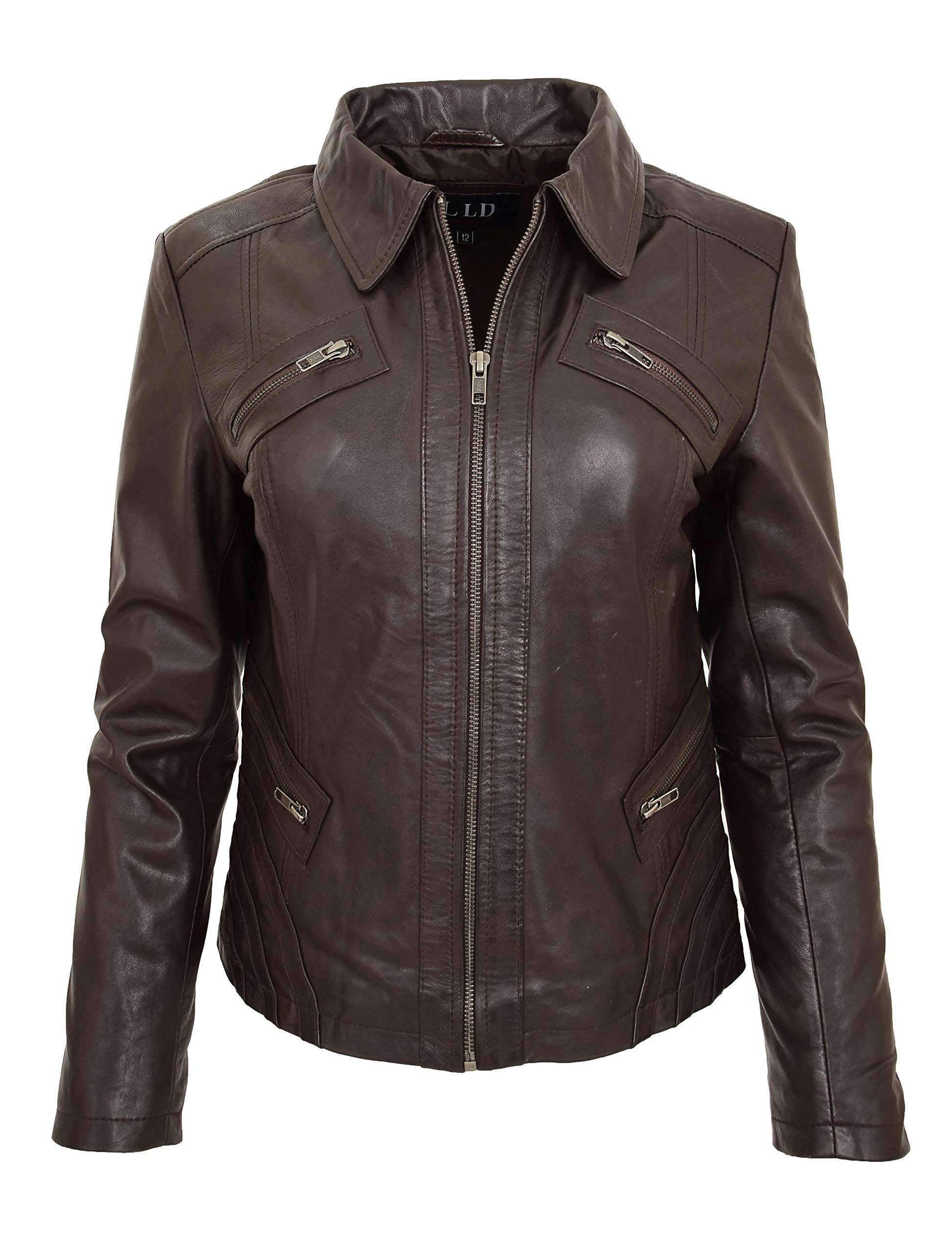 Chaqueta De Piel Auténtica Para Mujer, Con Cierre De Cremallera, Estilo