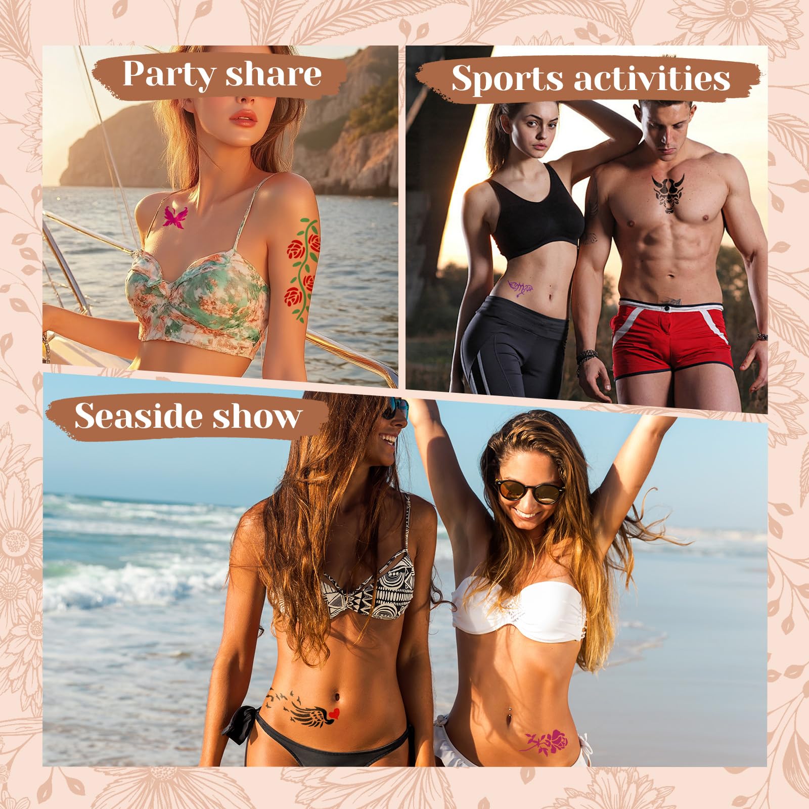 DIY Body Art Tattoo Kit with Reusable Stencils and Body Paint