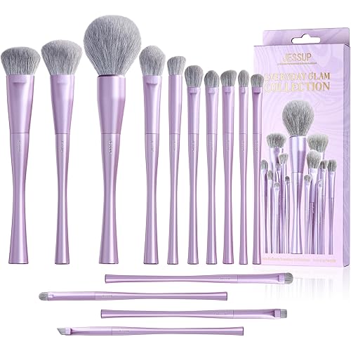 Jessup Makeup Brushes Set Professional 14pcs Vegan Make Up Brushes, Foundation Eyeshadow Concealer Contour Powder Blush Blending Eyeliner Brush, Premium Synthetic Fiber, Luxury Purple T512