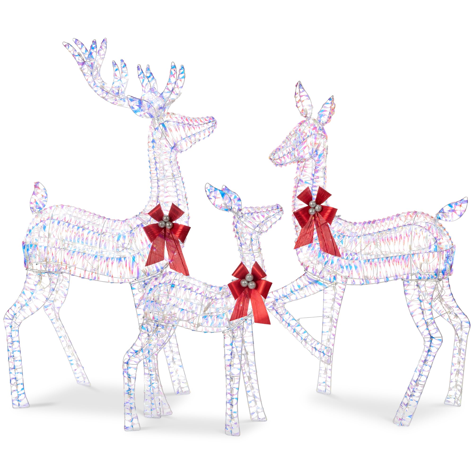 Best Choice Products 3-Piece Large Lighted Christmas Deer Family Set 5Ft Outdoor Yard Decoration with 360 LED Lights, Stakes, Zip Ties - Iridescent