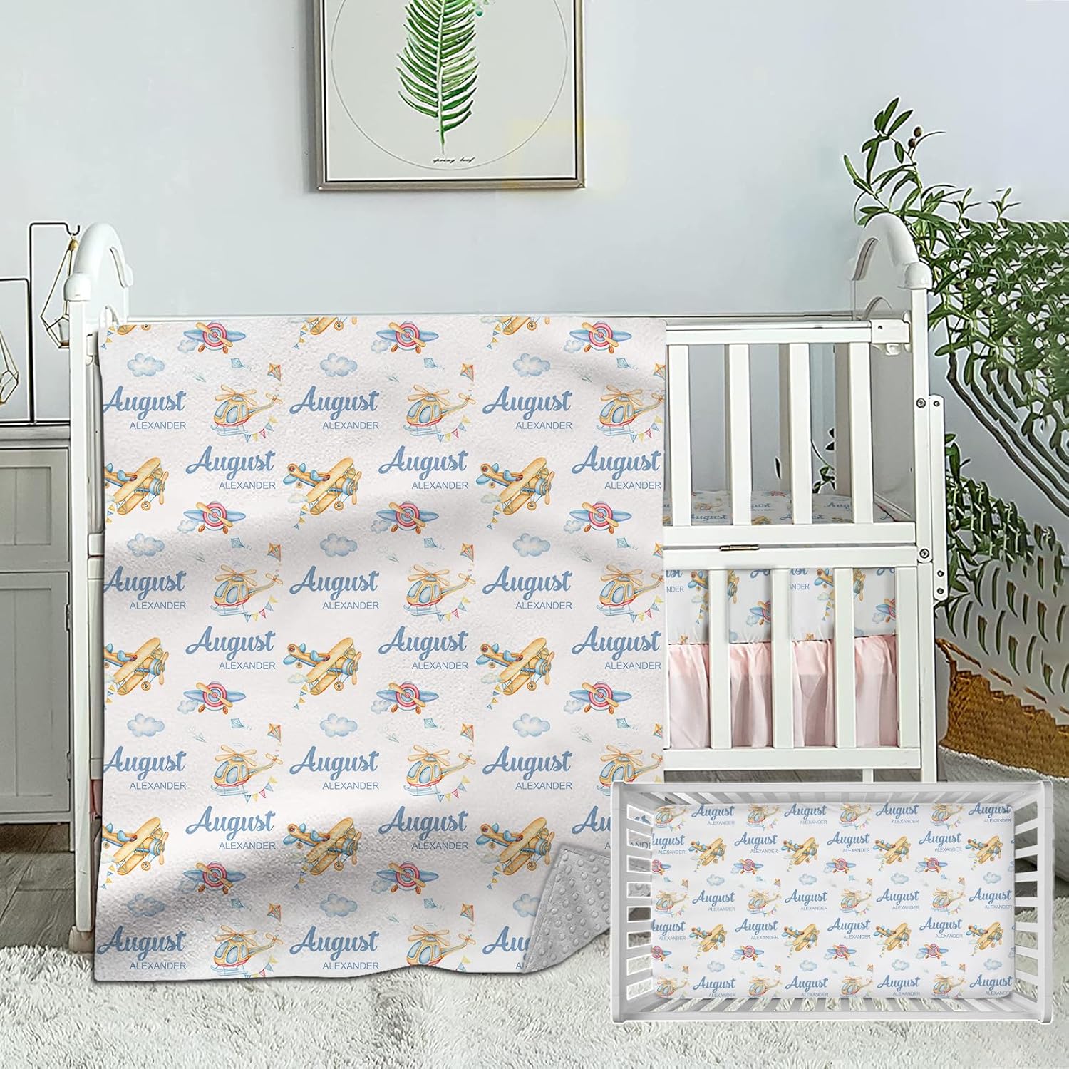Custom Crib Bedding Set for Boys Girls, Personalized Baby Bedding Sets with Name, High Land Cow Green 2 Piece Bedding Set for Infant Toddler, Comforter Fitted Crib Sheets Set, Nursery Bedding