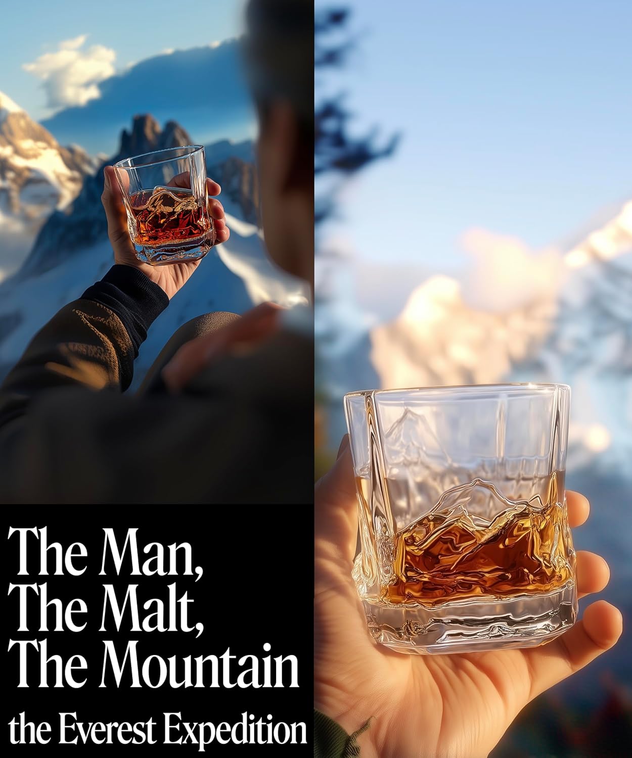 Unique Everest Bourbon Glasses Set of 4 in Gift Box - Mountains Theme - Heavy Freezable 8 OZ Old Fashioned Whiskey Glasses Set of 4 - Scotch Glass Set 4 - Whiskey Gifts for Men - Image 6