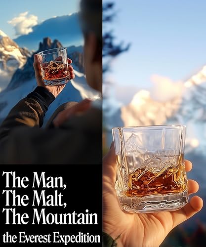 Miniatura 6 de Unique Everest - Juego de 6 vasos de Bourbon en caja de regalo forrada de tela, tema de montañas, vasos de whisky pesados congelables de 8 onzas,