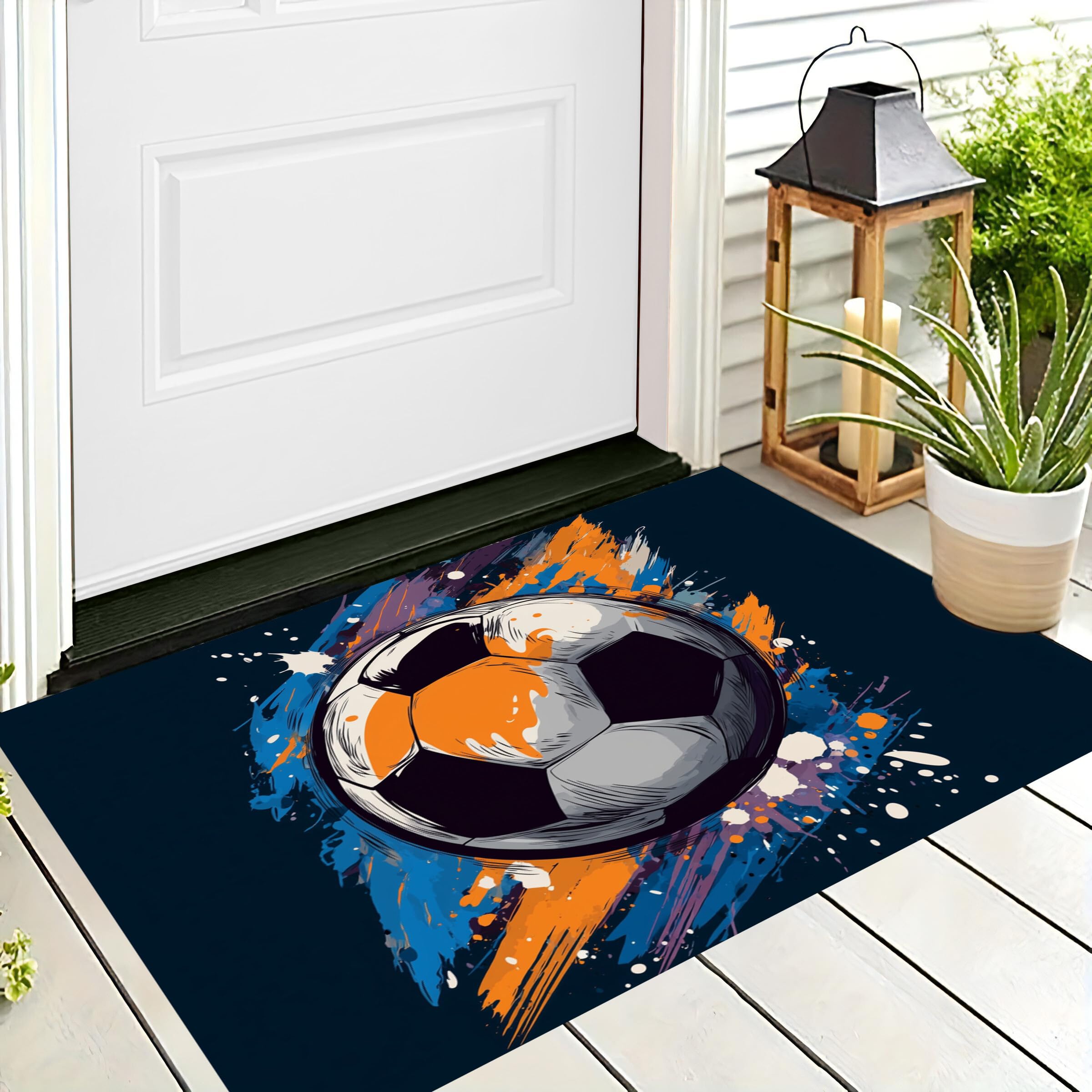 Tapis de foot bleu et orange antidérapant lavable paillasson 60x90