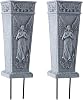 XONOR Cemetery Flowers Vase with Spike, Memorial Grave Vase Resin Flowers Holder for Headstone, Grave, Cemetery, Garden, Lawn, Yard Decorations 2PCS, Grey