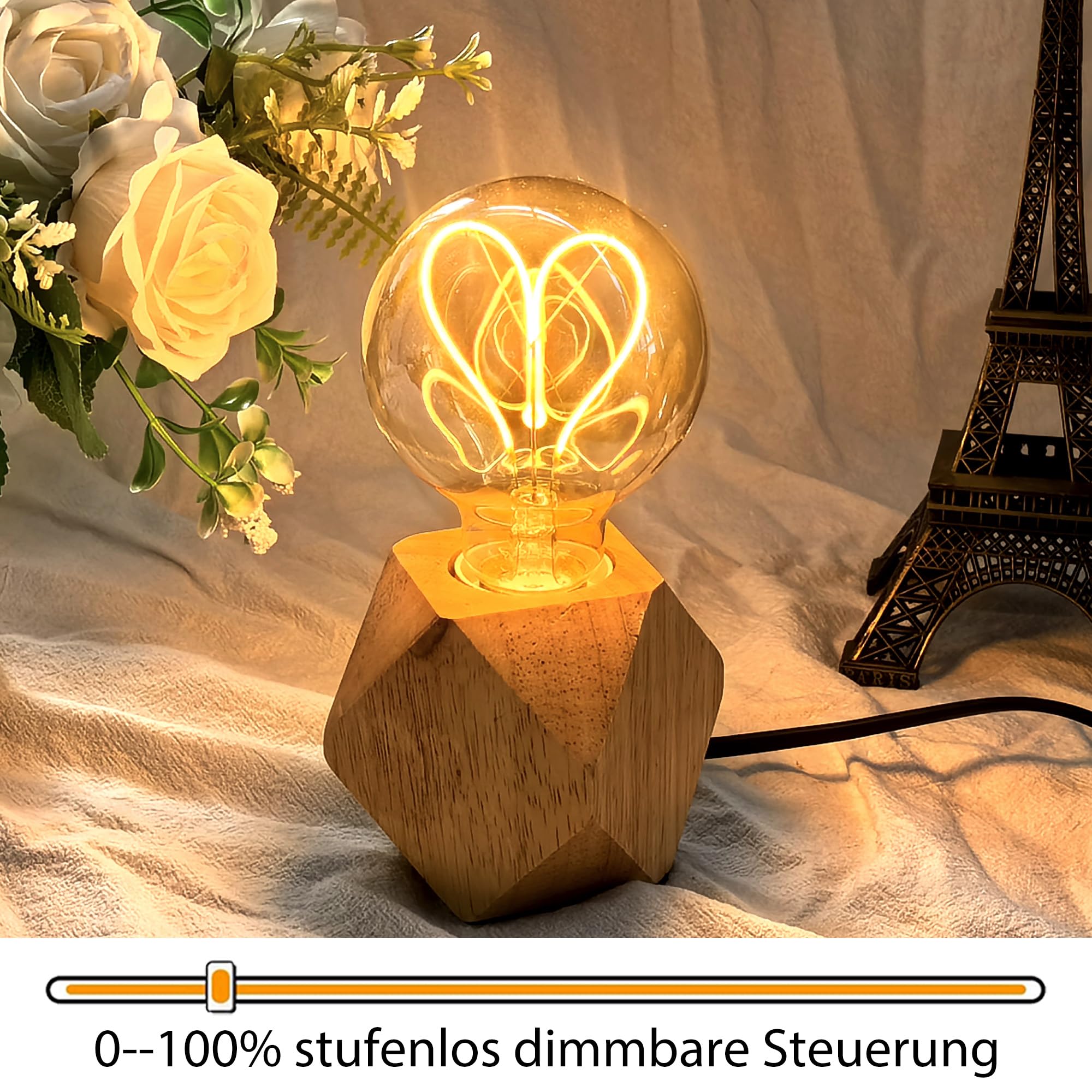 Edison Vintage Glühbirne, E27 LED Vintage Dimmbar 4W G80 E27 LED Warmweiss 2700K Retro Glühbirne Ideal für Hotel,Wohnzimmer, Restaurant, Bar - Bernstein Glas -Herz, 6 Stück