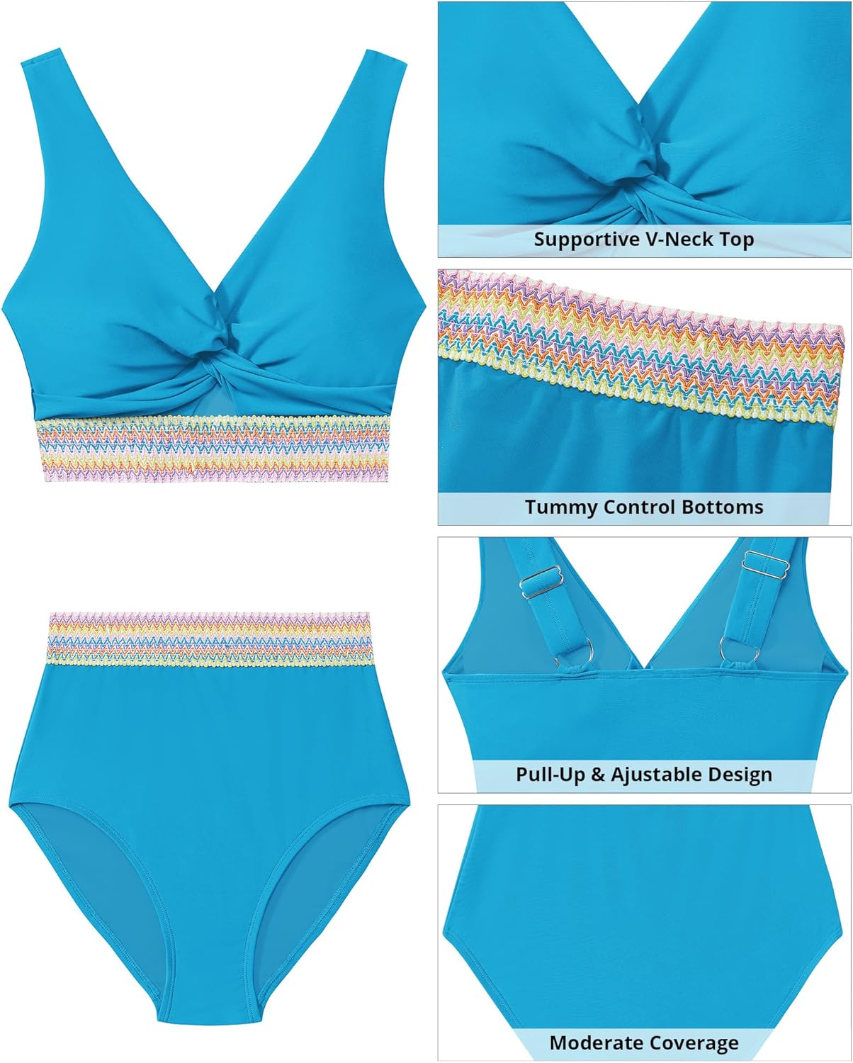 GRAPENT Bikini Sets for Women High Waisted Two Piece Swimsuit Padded Knot Twist Cut Out Color Block Bathing Suit Bikinis - Image 7