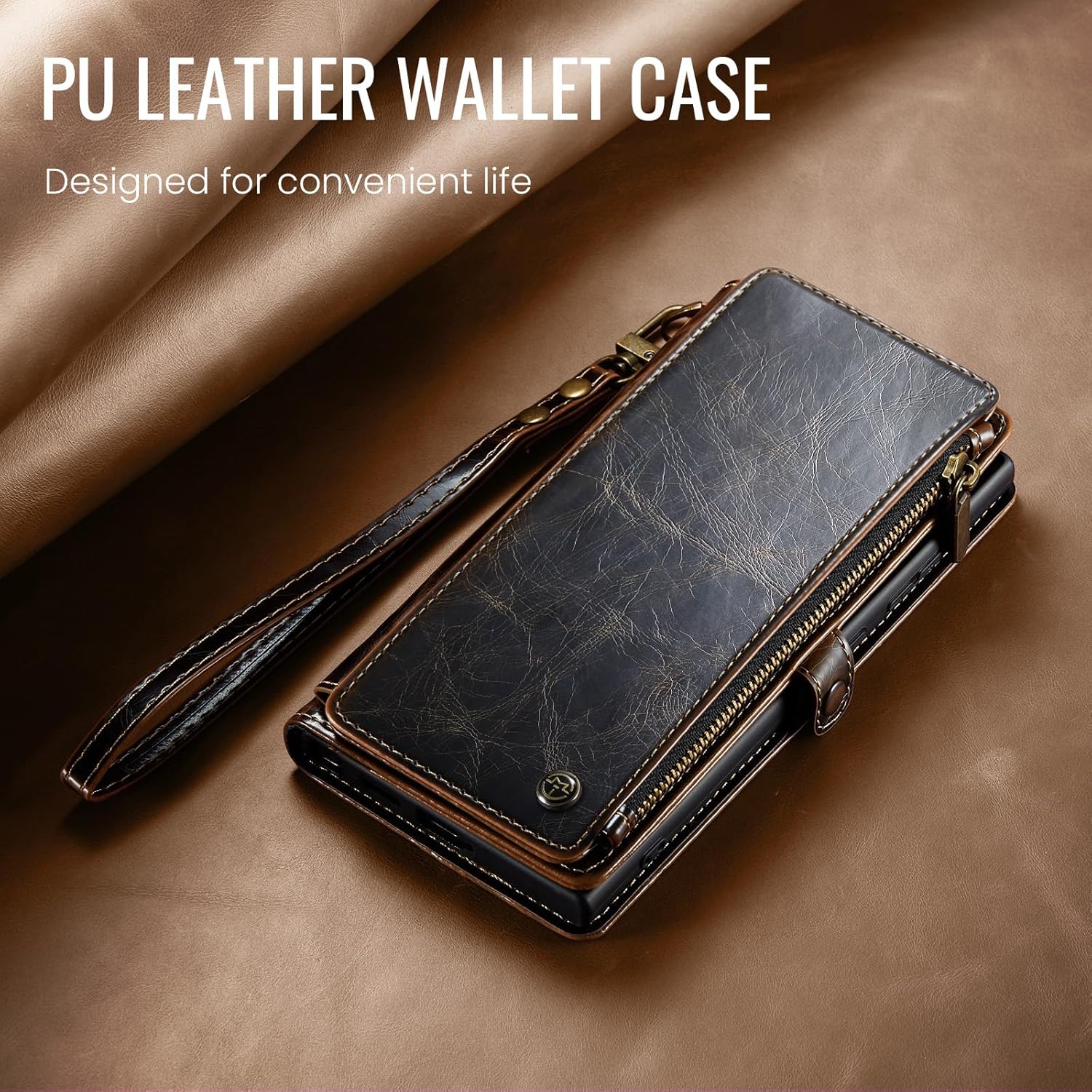 Defencase for Samsung Galaxy S25 FE Case Wallet with RFID Blocking Card Holder for Women and Men, PU Leather Magnetic Snap Flip Zipper Strap Wallet Phone Case for Galaxy S25 FE 5G 6.7", Coffee - Image 7