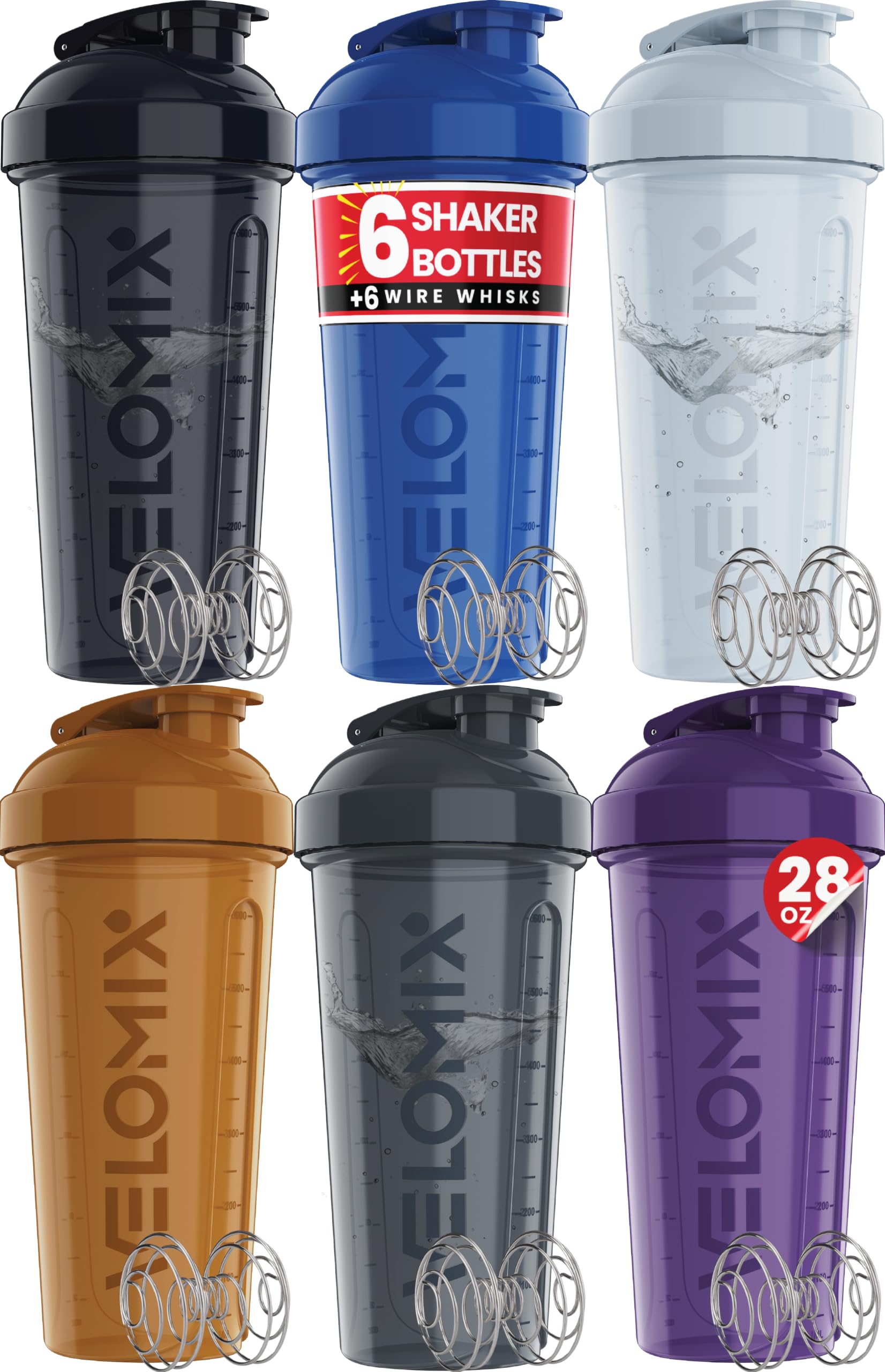 VELOMIX 6 Pack 28oz Protein Shaker Bottle for Protein Mixes, Earth Tones — Amazon image 10