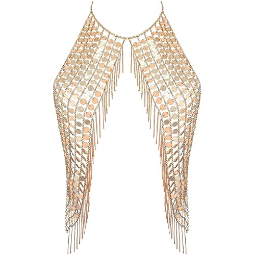 Ingemark Sexy Harness Waist Bikini Chain Bra Body Chain Shoulder Necklace for Women Gold Silver Sequin