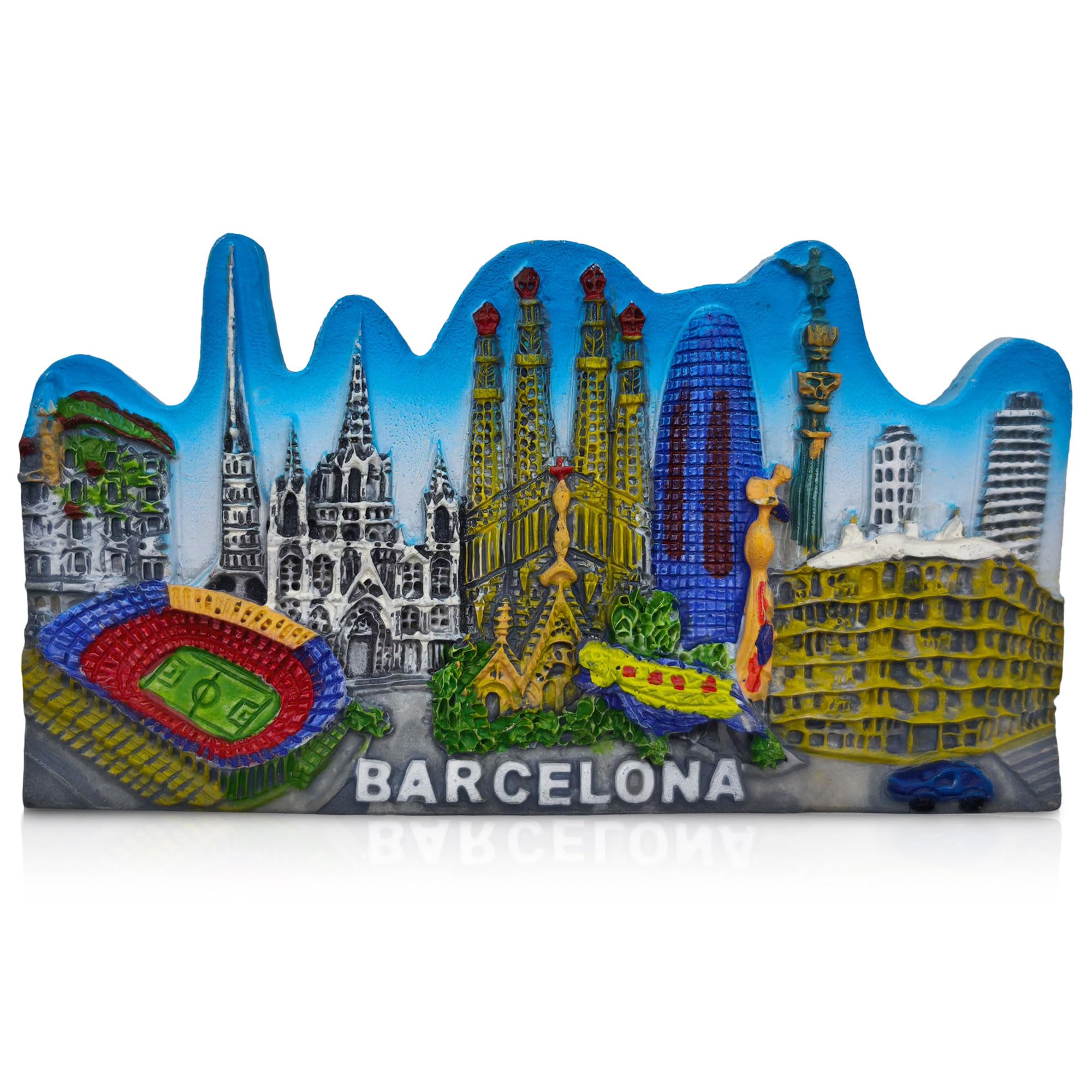 Maxi-Solutions Barcelona Icons Barcelona 3D Resin Fridge Magnet City Icons Design With Sagrada Familia Camp Nou Casa Batlló La Pedrera And Torre Glòries Spain Souvenir 9.1×5×1.4 Cm