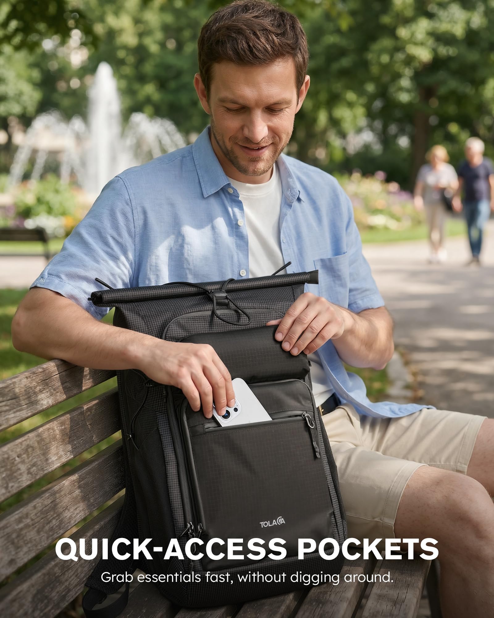 Tolaccea Rolltop Rucksack 32L Reiserucksack Handgepäck Rucksack für 16 zoll | Erweiterbar 32-40L | Leichtes Ripstop-Nylon | 180°-Laptopfach bis 16" mit EVA-Schutz | YKK-Reißverschluss | Magnetverschluss