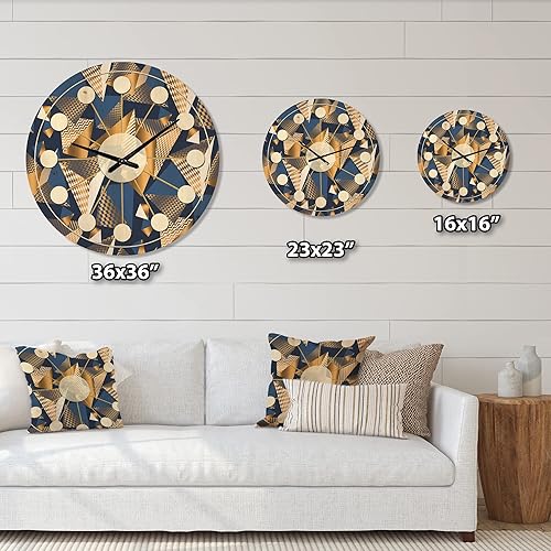 Miniatura 5 de DesignQ Reloj de pared de madera moderno de mediados de siglo con cubos azules y dorados, 16 x 16 pulgadas (CLW24250), reloj de pared grande