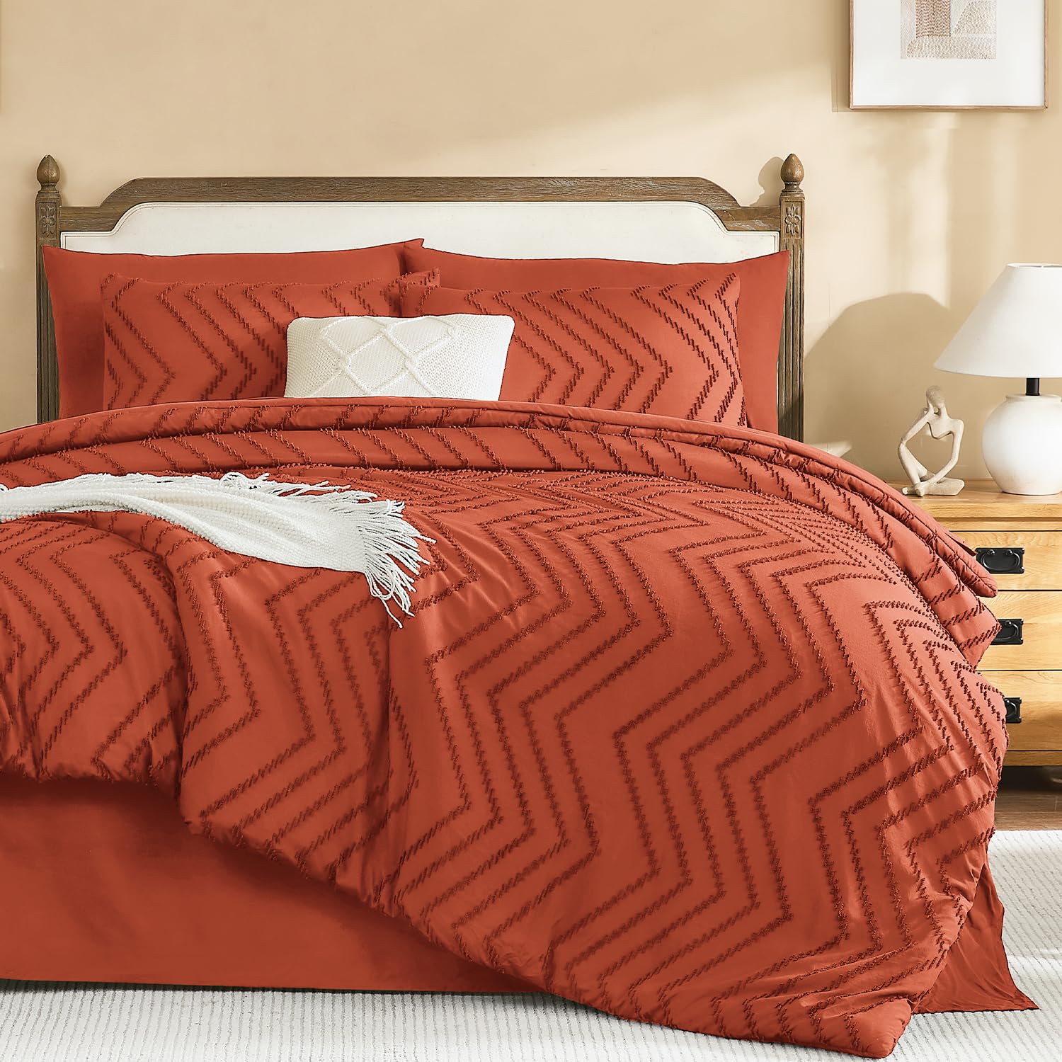 Litanika Oversized Queen Comforter with Sheets, 7 Pieces Boho Bed Set