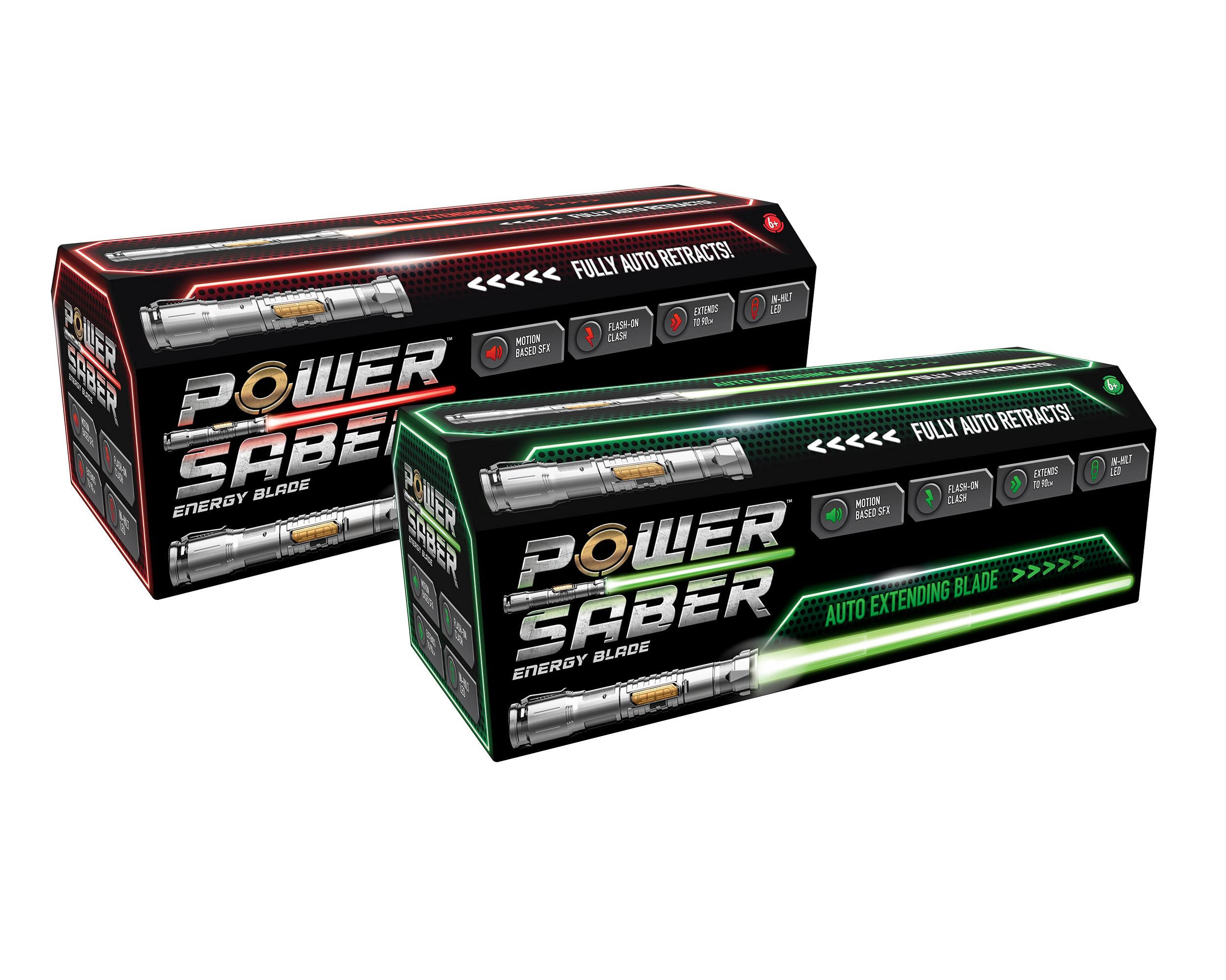 Power Saber: Green vs Red Twinpack | Auto Extending 30" LED Energy Blade | With Motion Based Light and Sound Effects | Batteries Not Included | Ages 6+