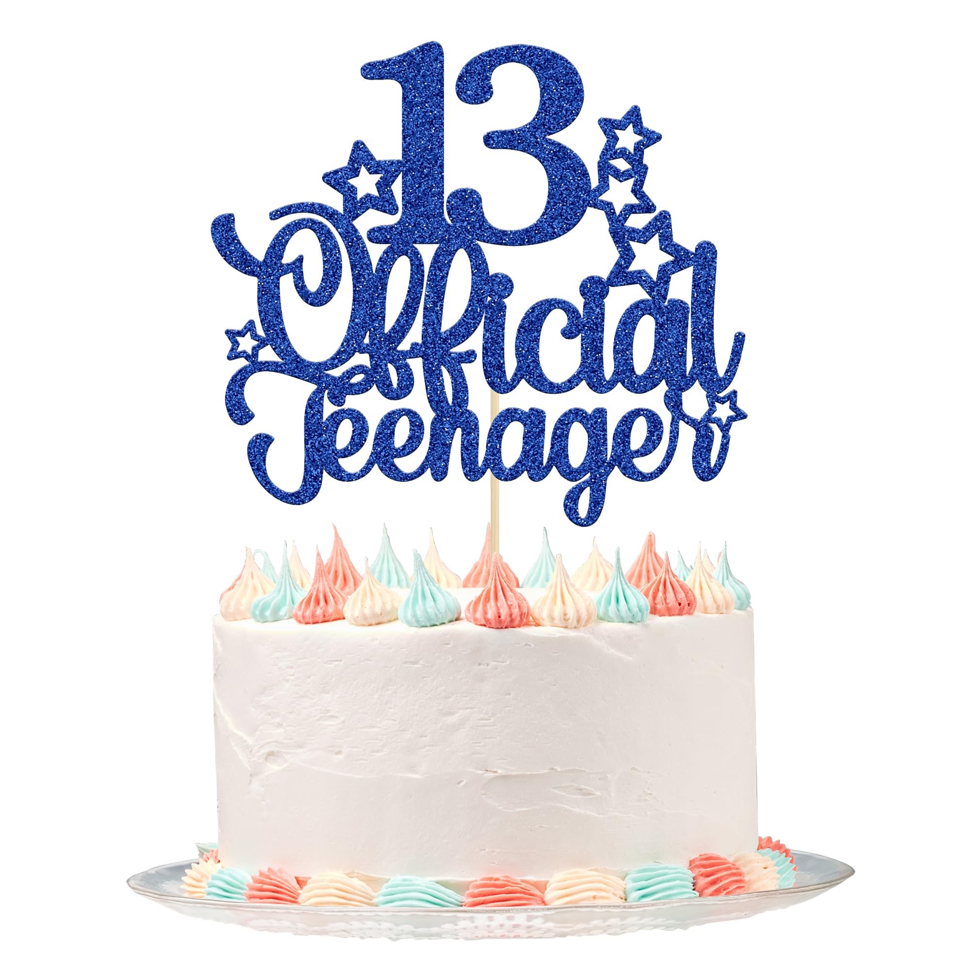 Ephlyn 1 Pack 13 Official Teenager Cake Topper Glitter 13th Birthday Cake Pick Decorations for Teen 13th Birthday Party Supplies Deep Blue