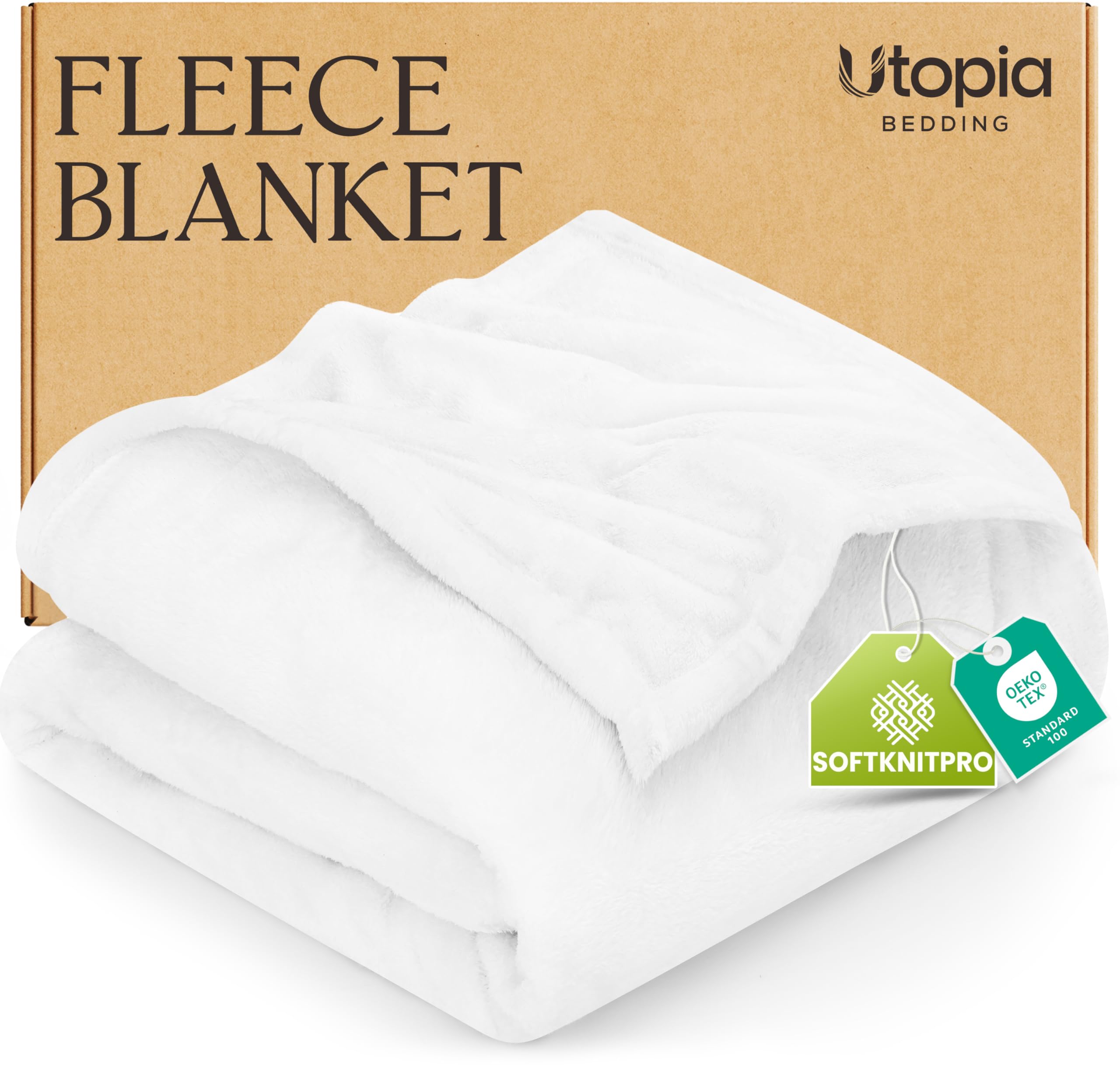 Utopia Bedding Double Fleece Blanket 150x200cm – Soft Warm Lightweight Breathable Luxury Decorative Bed Throw For Sofa & Armchairs – Cosy All Weather Fluffy Blanket Gift For Men & Women, White