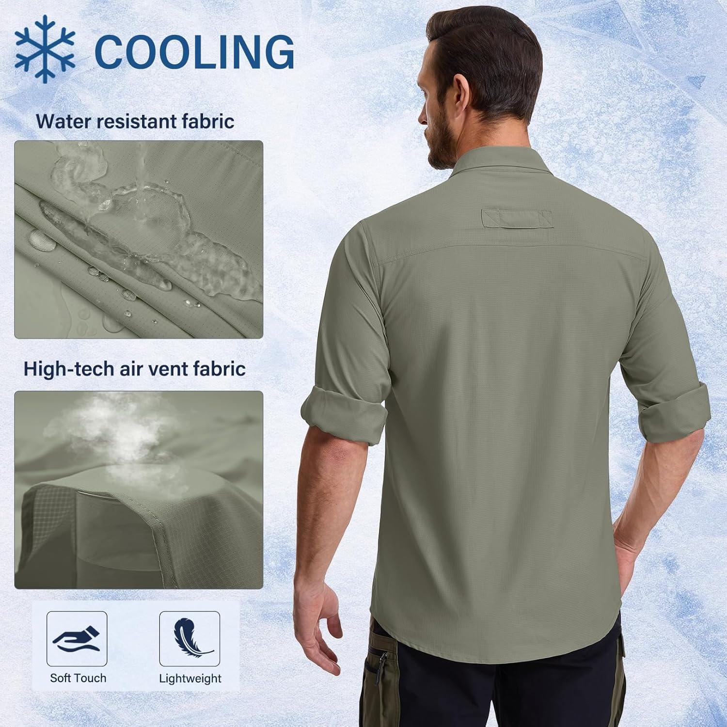 Men's Long Sleeve Hiking Fishing Shirts UPF 50+ Sun Protection Quick Dry Shirts Outdoor Travel Safari Camping - Image 3