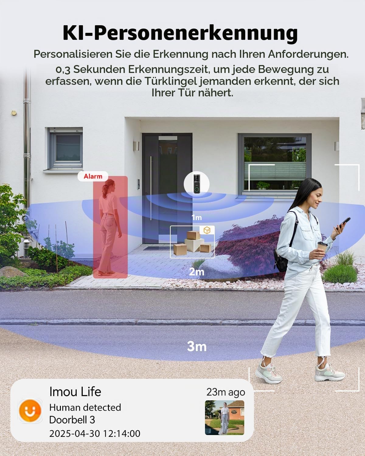 Imou 4MP Panoramic Doorbell DB3 KIT, Video-Türklingel 2K+ WiFi mit Klingel, 4MP Nachtsicht 5m, KI-Paketerkennung App-Benachrichtigung, Kopf-zu-Fuß Panoramablick, Zwei-Wege-Audio