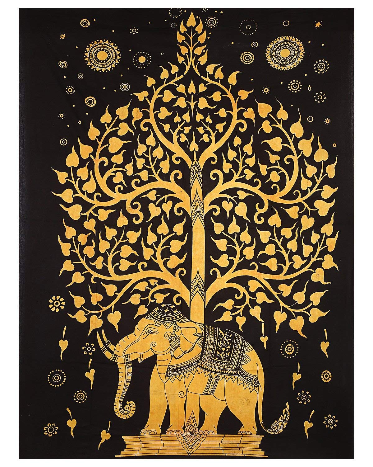 My Dream CartsSingle Tree of Life Tapestry Indian Elephant Twin Age Dorm Bedding Tapestries Elephant Under Tree Golden Hippie Wall Hanging Bohemian Bedspread Cotton Dorm Decor Beach Blanket