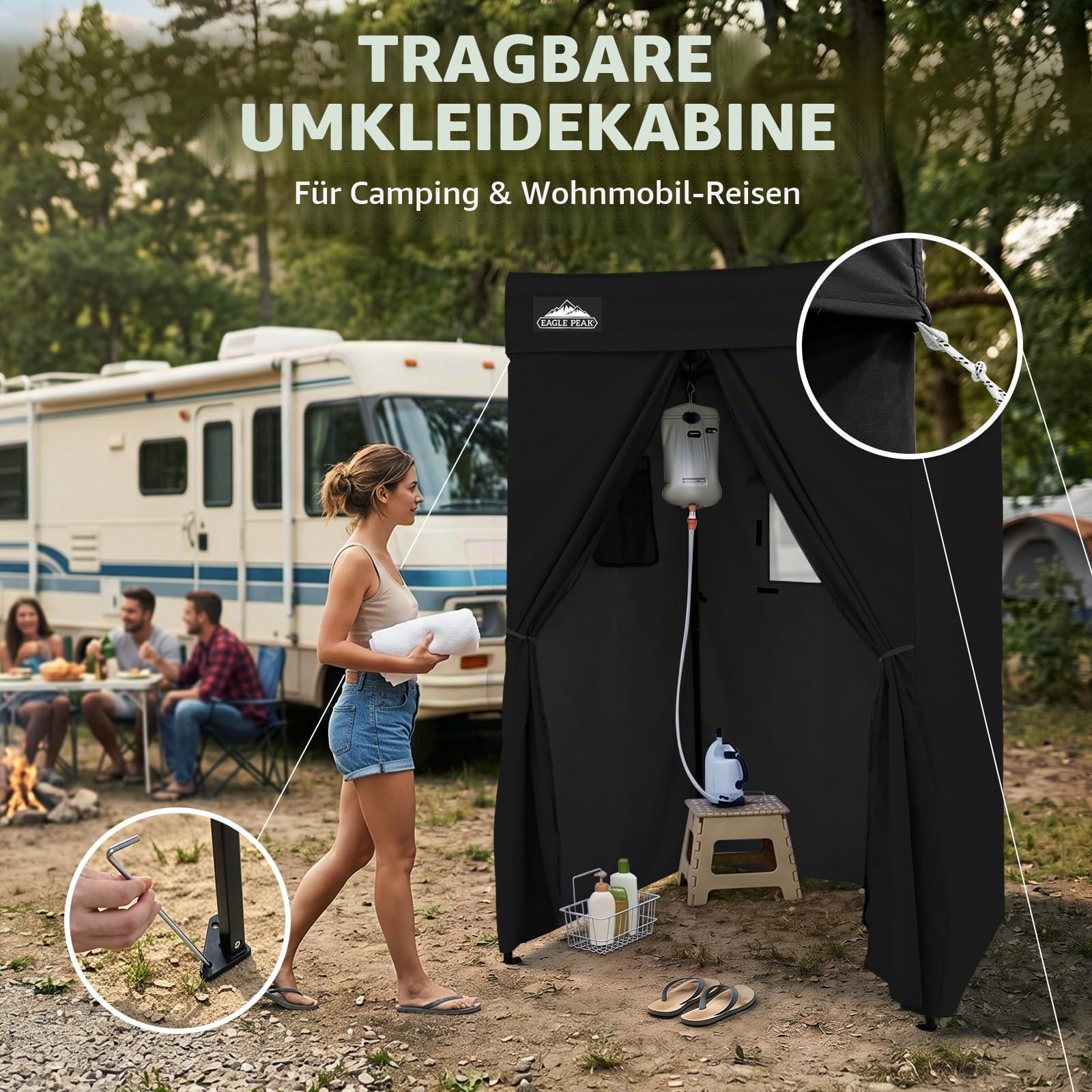 EAGLE PEAK Flex Compact 4x4 Pop-Up-Überdachung, Umkleidekabine, tragbare Privatsphäre Ankleidezimmer für Innenbereich, Mode-Fotoshootings, Camping oder Pool, Schwarz