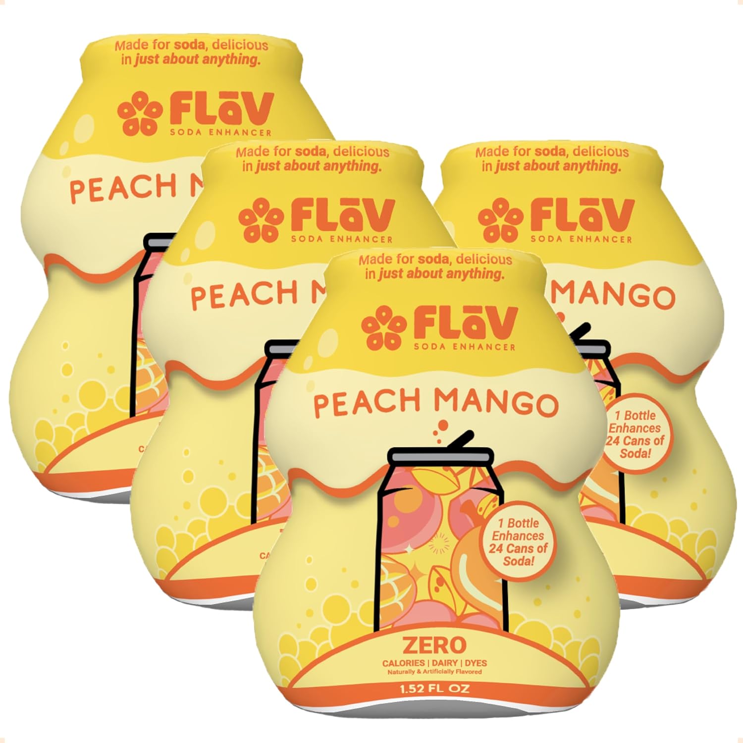 Flāv Dirty Soda Syrup | Mango Peach Soda Enhancer | 1.5 Fl Oz | 4 Count