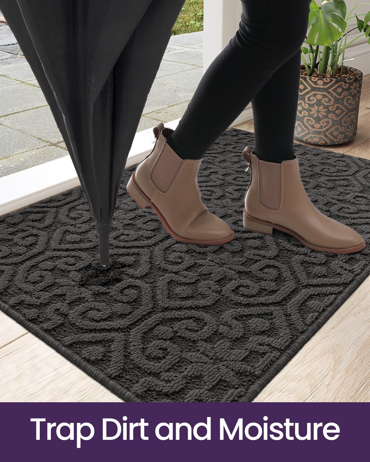 DEXI Front Door Entryway Mat Non Slip, 4x6 ft Large Washable Inside Entrance for House Floor Low Profile, Thin Entry Doormat Absorbent Dirt Trapper, Dark Grey - Image 5