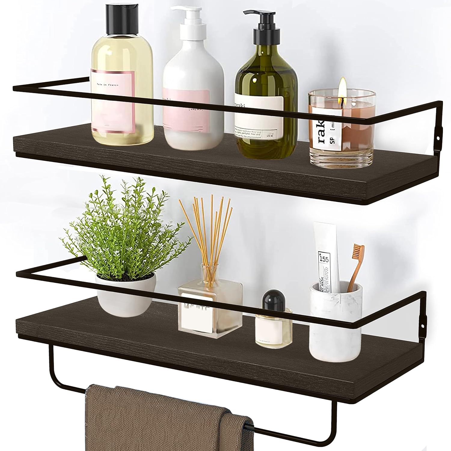 NUCAZA Brown Floating Shelves Wall Mounted Set of 2 With 18kg Weight