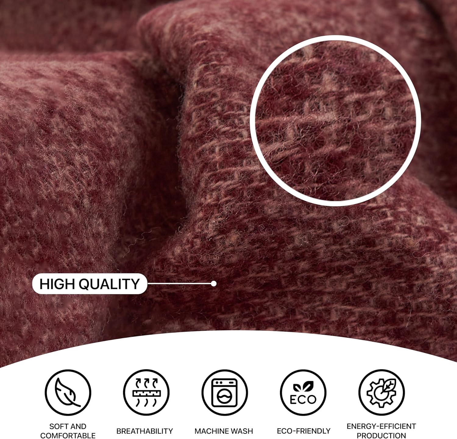 Merino Wool Throw Blanket, Indoor & Outdoor Blankets and Throws, Soft Blanket with Fringes, 65"x79" (170 x 200 cm)