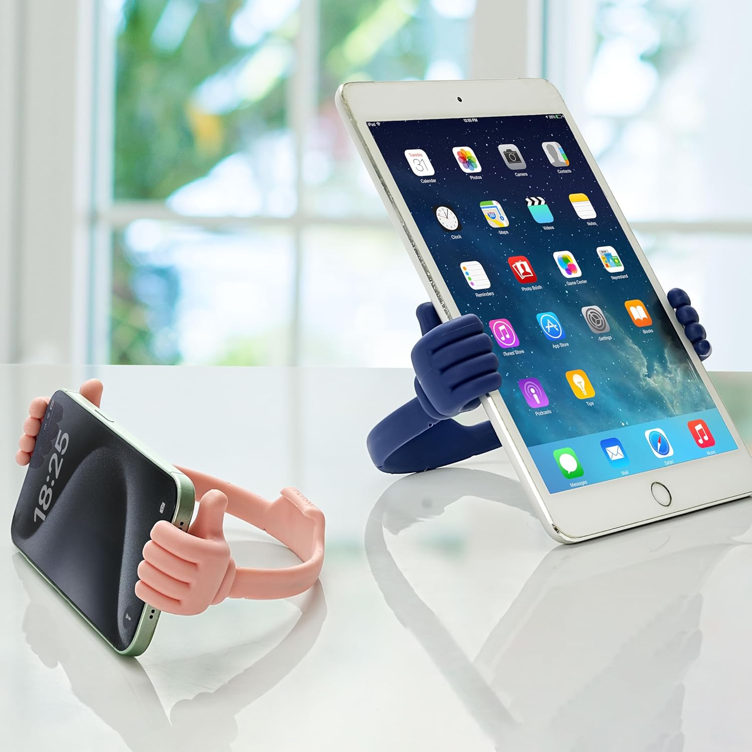 Honsky Cell Phone Stand Holder 2-Pack,Thumbs Up Lazy Phone Stand,Universal Adjustable Flexible Dock for All Phones,Cute Perfect Valentine's Day Gifts for Him/Her,Gifts for Couples,Flag Blue/Pink for 4"-10" blue pink