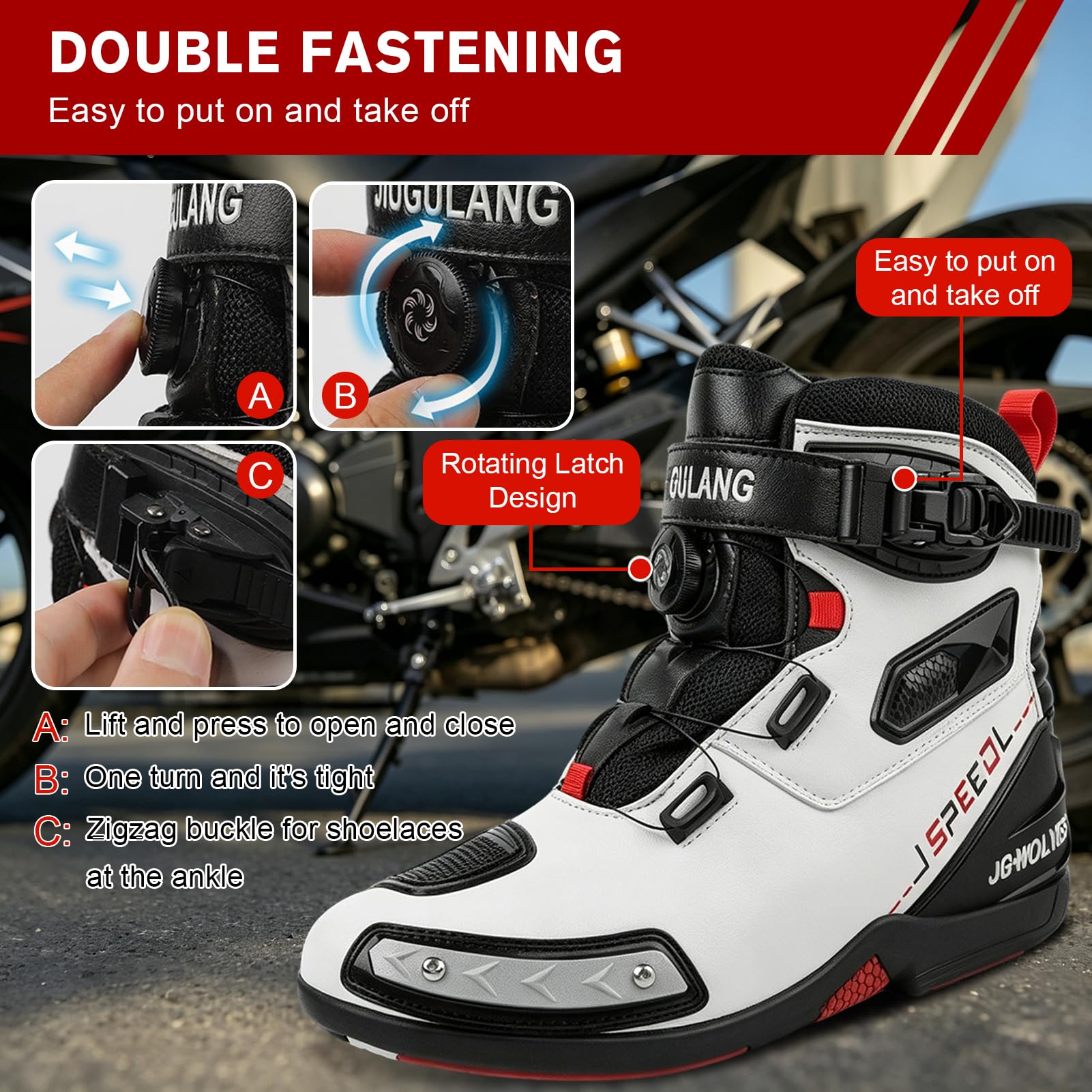 Buty motocyklowe, odporne na upadki, buty motocyklowe ze wzmocnioną podkładką zmiany biegów