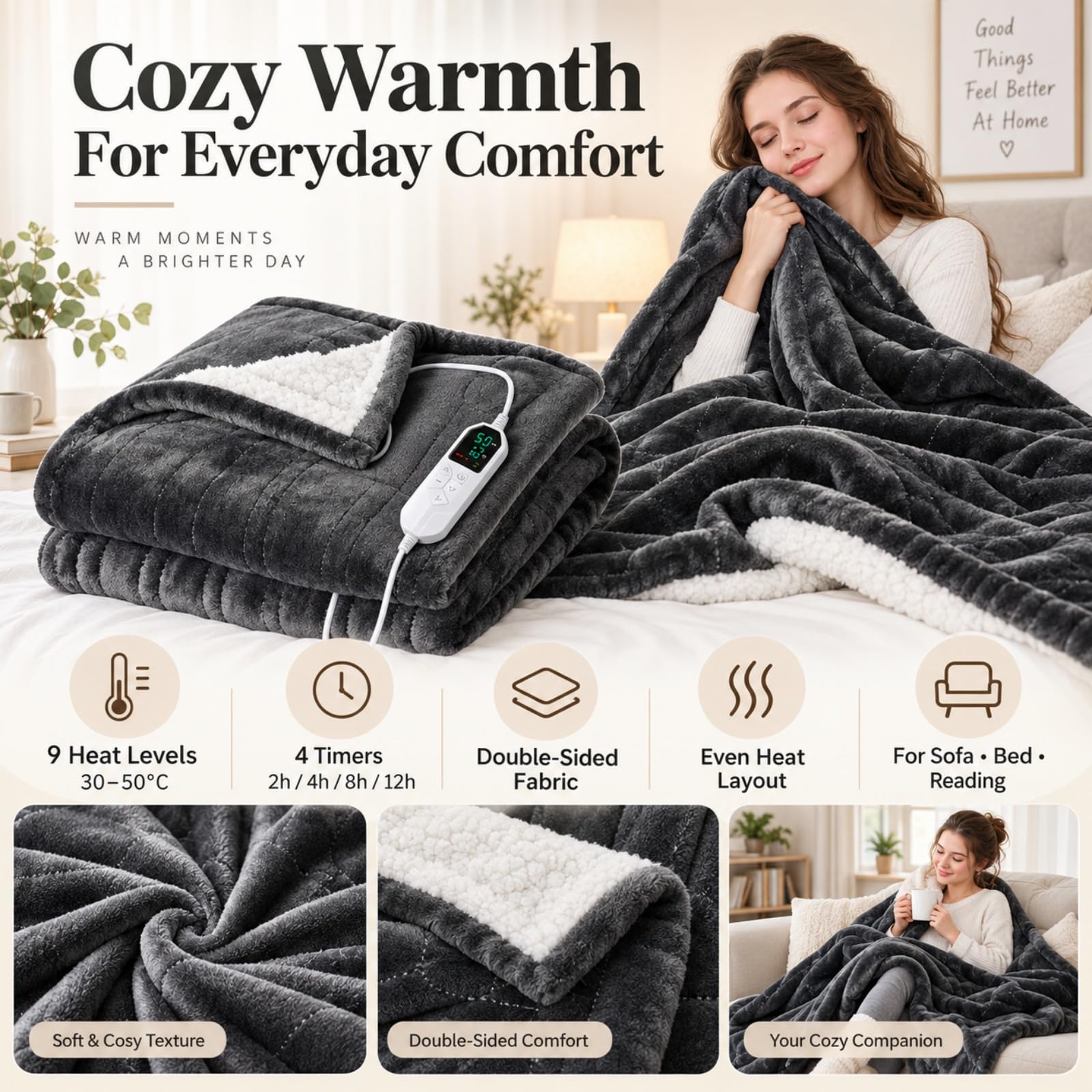 Coperta riscaldata portatile, scialle, coperta riscaldata USB, 213 x 228 cm