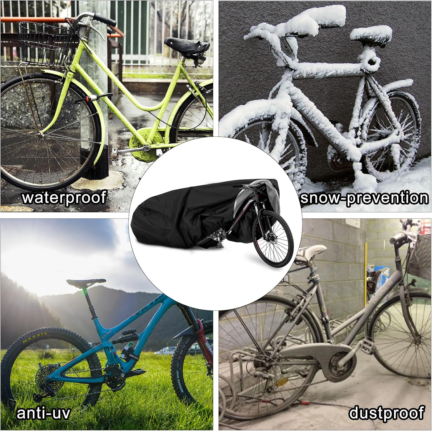 Extra Long Bike Cover, Tandem Bicycle Cover, 420D Heavy Duty Oxford Waterproof 2 Seater Bike Cover, Outdoor Sun Rain Snow Protector for City Bike Mountain Bike Electric Bike