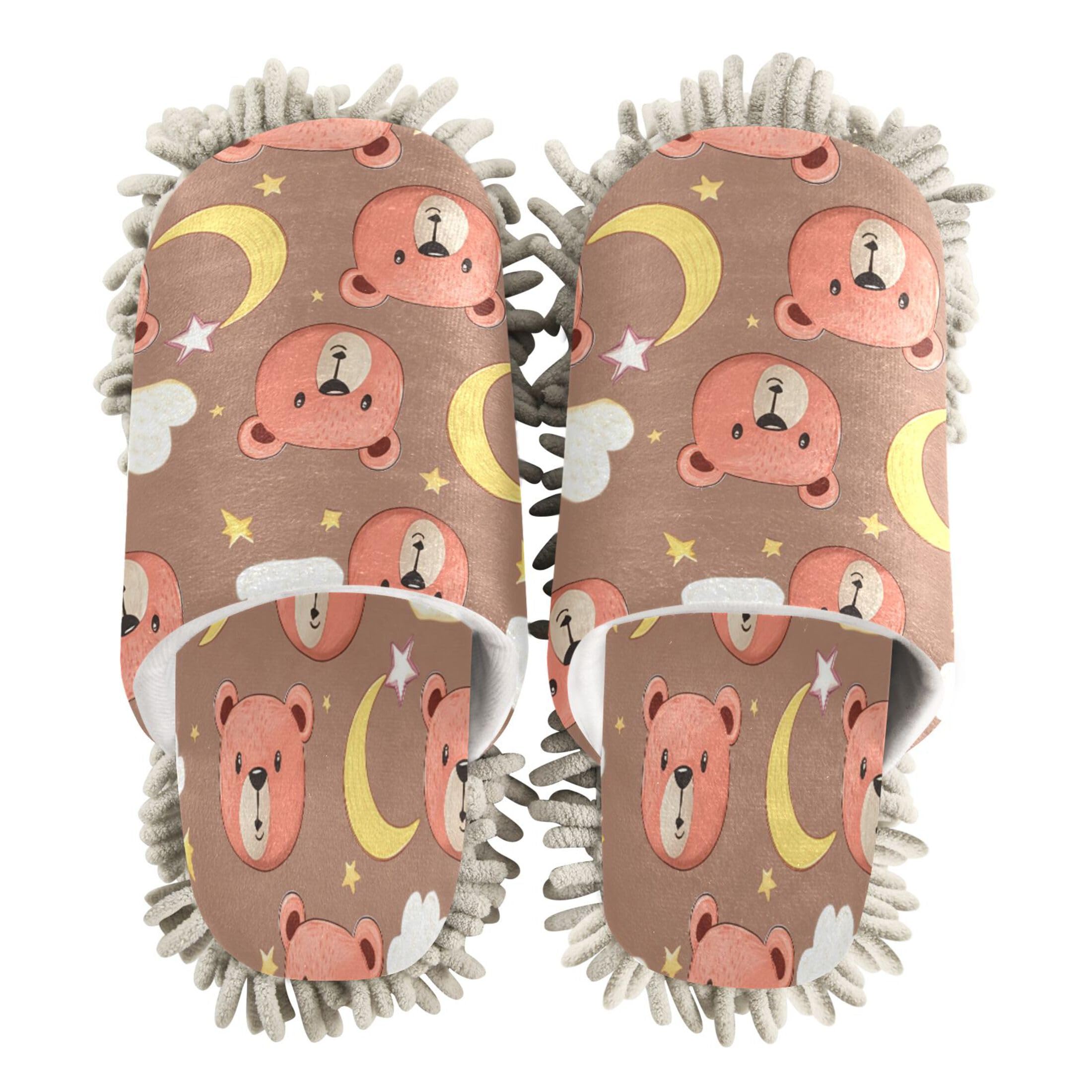 Kigai Cute Bear Mop Slippers for Floor Cleaning, Slippers for Women Men, Microfiber Floor Cleaning, L
