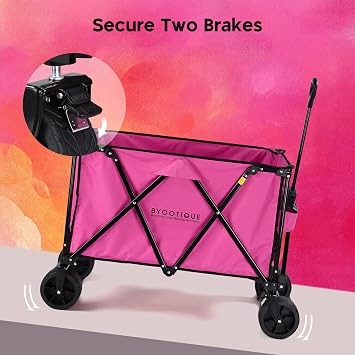 BYOOTIQUE 42'' L Collapsible Wagon Cart Compact Folding 264Lbs Utility Cart | Large Capacity,Heavy Duty,225L,Outdoor Utility Wagon,2 Side Pockets,for Camping Shopping Sports Wedding,Pink Halloween