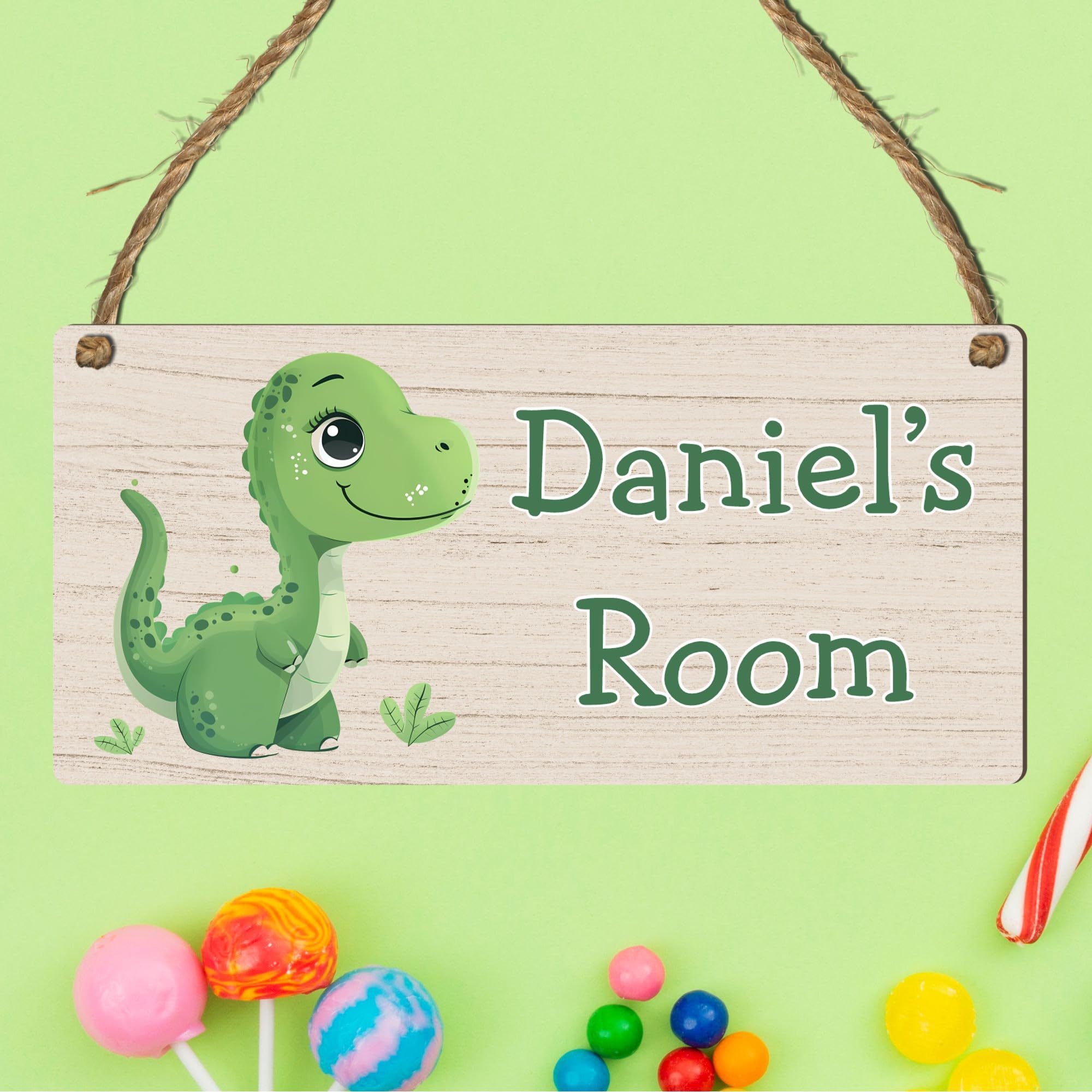 Personalised Cute Dinosaur Plaque Rectangle Sign for Kids Bedroom Decor MDF Wood Birthday Christmas Thoughtful Keepsake Present