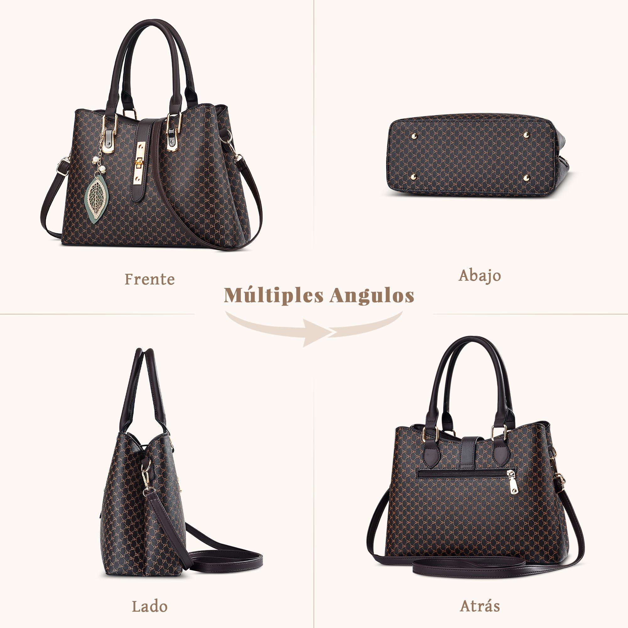 Bolsos de Mujer Moda Bolso de Mano con Estampado de Letras Vintage Piel PU Bolso Bandolera Shopper Bolsos de Hombro para Trabajo Viajes Compras Café