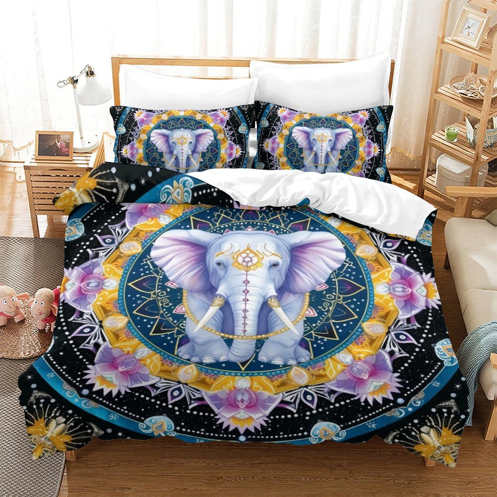 Parure de lit éléphants et fourmis en microfibres 3D 200x200 cm avec taies
