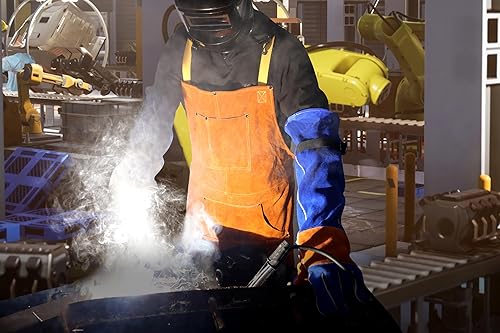 Miniatura 5 de shenwld Delantal de trabajo de soldadura de cuero de vaca, resistente al calor y a las llamas, para soldadores, herreros, barbacoas