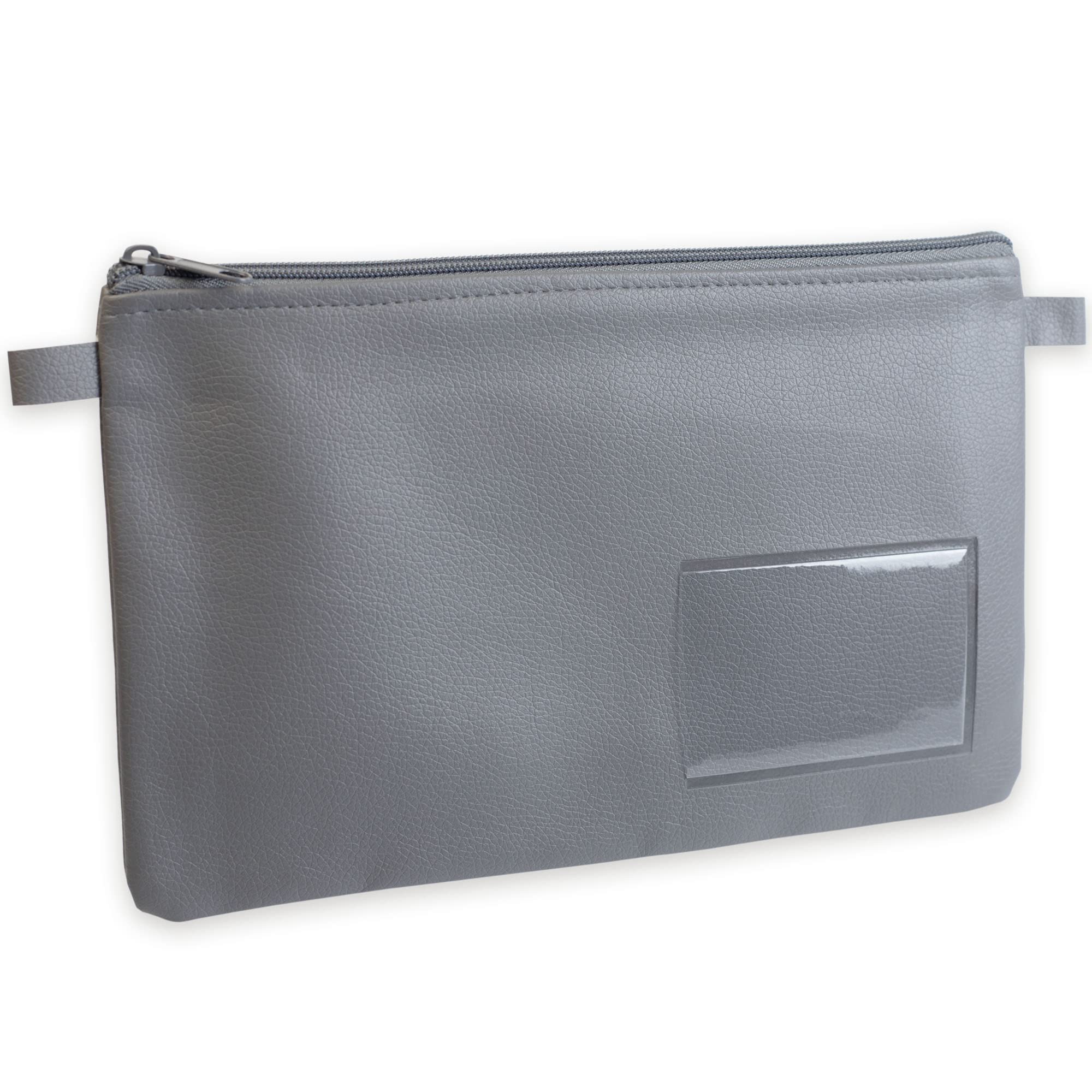 effektivo Coloured Bank Purse with Zip and Window Faux Leather Grey Suitable for Documents up to DIN A5